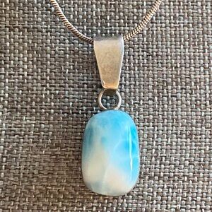 Larimar Sterling Silver Pendant Necklace 925 Italy Chain Blue Dominican Stone